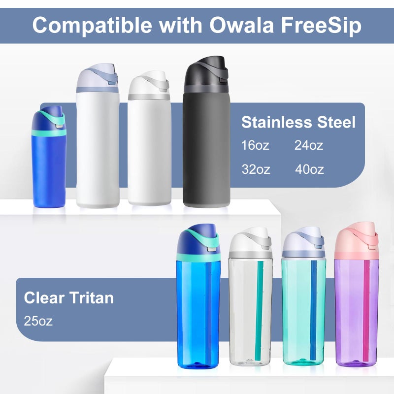 Renyqatt غطاء بديل Renyqatt لـ Owala Freesip متوافق مع كوب Owala 16oz 24oz 32oz 40oz زر واحد لزجاجة المياه غطاء علوي بديل ملحق مانع للتسرب خالٍ من Bpa (أسود) - Image 2