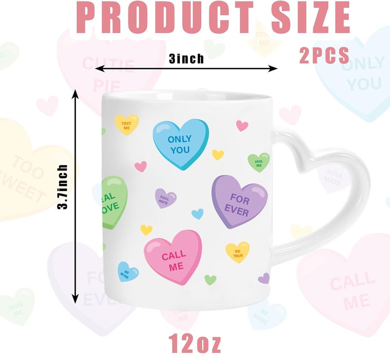 Whaline 2Pcs Valentine Heart Shaped Mug Colorful Conversation Heart Coffee Mug Ceramic Drinking Mugs For Wedding Party Supplies Table Centerpieces 12oz - Image 2