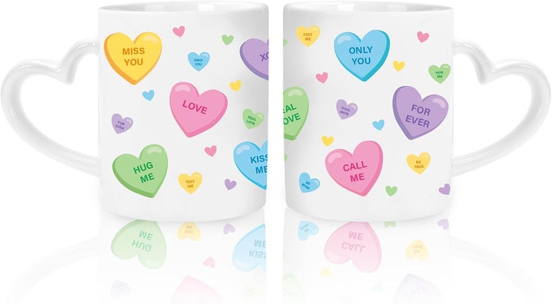 Whaline 2Pcs Valentine Heart Shaped Mug Colorful Conversation Heart Coffee Mug Ceramic Drinking Mugs For Wedding Party Supplies Table Centerpieces 12oz - Image 1