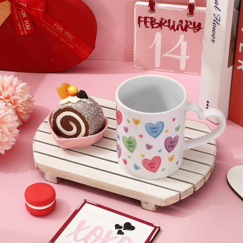 Whaline 2Pcs Valentine Heart Shaped Mug Colorful Conversation Heart Coffee Mug Ceramic Drinking Mugs For Wedding Party Supplies Table Centerpieces 12oz - Image 5
