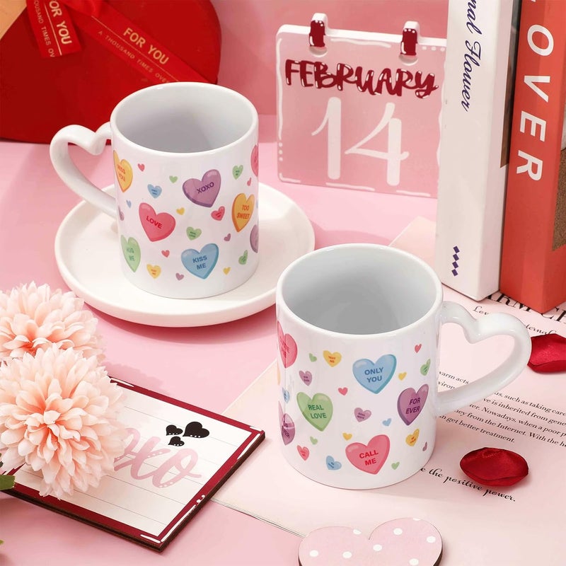 Whaline 2Pcs Valentine Heart Shaped Mug Colorful Conversation Heart Coffee Mug Ceramic Drinking Mugs For Wedding Party Supplies Table Centerpieces 12oz - Image 3