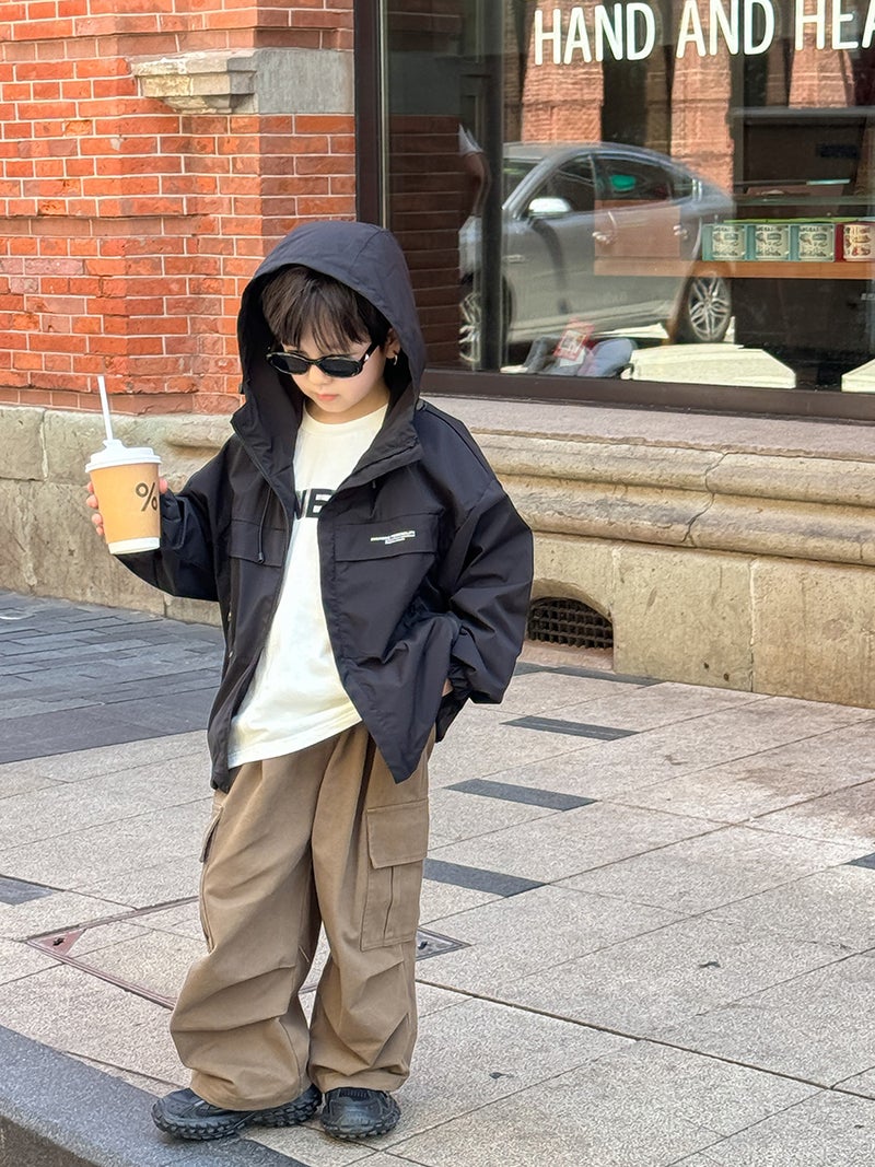 Aimo Beibei Children''s Letter Jacket 2025 Autumn Small, Medium and Large Boys and Girls Outdoor Waterproof and Windproof Hooded Jacket - Image 3