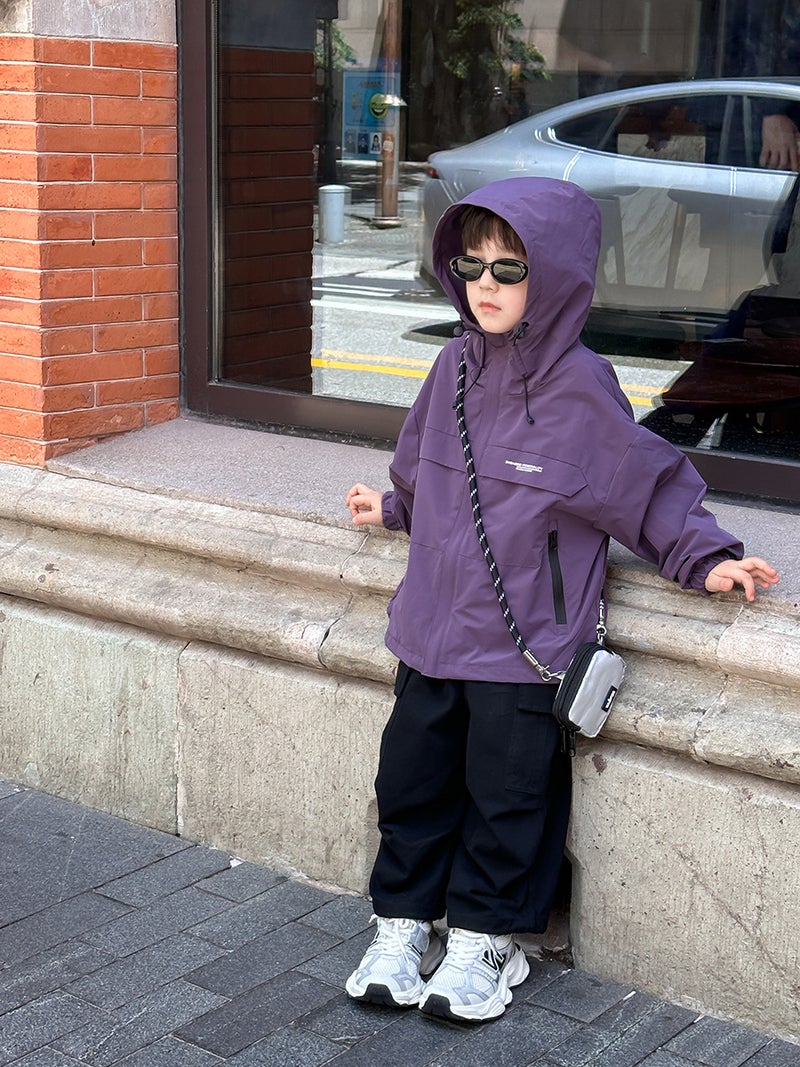Aimo Beibei Children''s Letter Jacket 2025 Autumn Small, Medium and Large Boys and Girls Outdoor Waterproof and Windproof Hooded Jacket - Image 4
