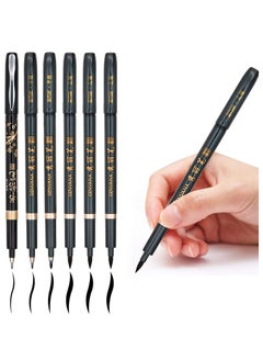 SYOSI Calligraphy Pens Hand Lettering Pens Refillable Calligraphy Pens Brush Marker Pens Set Black 4 Size for Writing Painting Drawing Sketching Scrapbooking Pack of 6  - Image 1