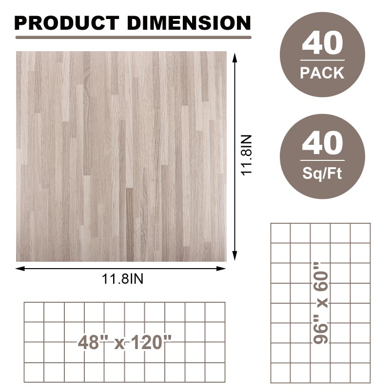 AKOLAFE 40 Sheet Vinyl Flooring 12x12 Peel and Stick Floor Tile Waterproof Clearance Vinyl Floor Tiles Striated Wood Self Adhesive Floor Tiles Sticky Laminate Flooring for Bathroom Kitchen Basement RV - Image 2