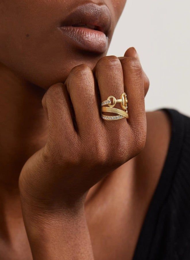 Aprilery Gold Rings for Women, Fashion Cross Rings Statement CZ Crystal Belt Chunky Band Costume Rings Jewelry for Gifts for Women (Gold Hollow, 7) - Image 2