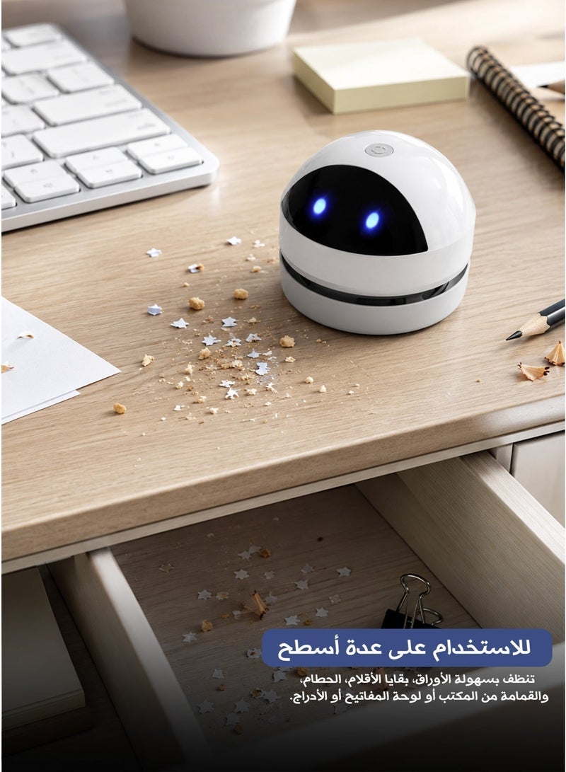 مكنسة سطح المكتب الصغيرة M19 – لاسلكية، قابلة لإعادة الشحن عبر USB، محمولة لتنظيف بقايا الممحاة وقشرة الرأس والفتات للاستخدام المكتبي - ابيض - Image 1