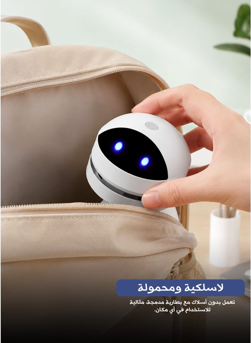 مكنسة سطح المكتب الصغيرة M19 – لاسلكية، قابلة لإعادة الشحن عبر USB، محمولة لتنظيف بقايا الممحاة وقشرة الرأس والفتات للاستخدام المكتبي - ابيض - Image 2