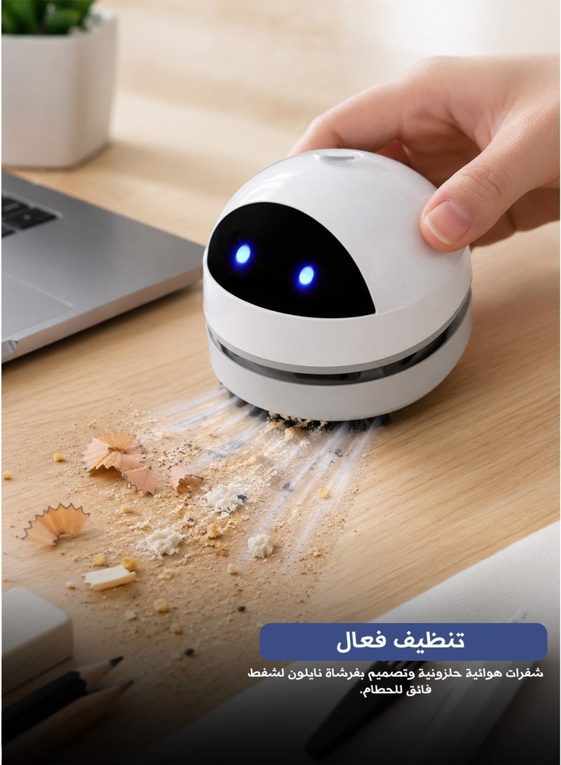 مكنسة سطح المكتب الصغيرة M19 – لاسلكية، قابلة لإعادة الشحن عبر USB، محمولة لتنظيف بقايا الممحاة وقشرة الرأس والفتات للاستخدام المكتبي - ابيض - Image 3