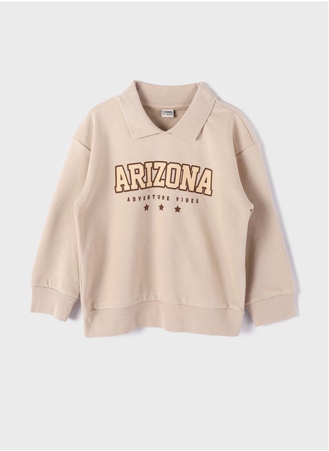 Polo Neck Printed Long Sleeve Girl Sweatshirt