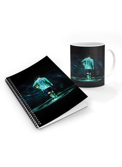Designer Printed Coffee Mug + A5 Spiral Notebook Memo Notepad Journal Personalised Combo Gift Set Golden Messi