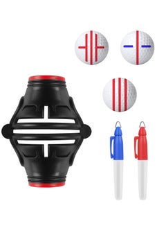 Golf Ball Marker, Upgraded 360° Triple-Line Ball Marker Stencil with 2 Color Marker Pens, Plastic Golf Ball Line Marking Alignment Tool Kit
