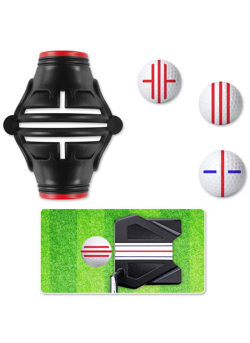 Excefore - Golf Ball Marker, Upgraded 360° Triple-Line Ball Marker Stencil with 2 Color Marker Pens, Plastic Golf Ball Line Marking Alignment Tool Kit - Image 1
