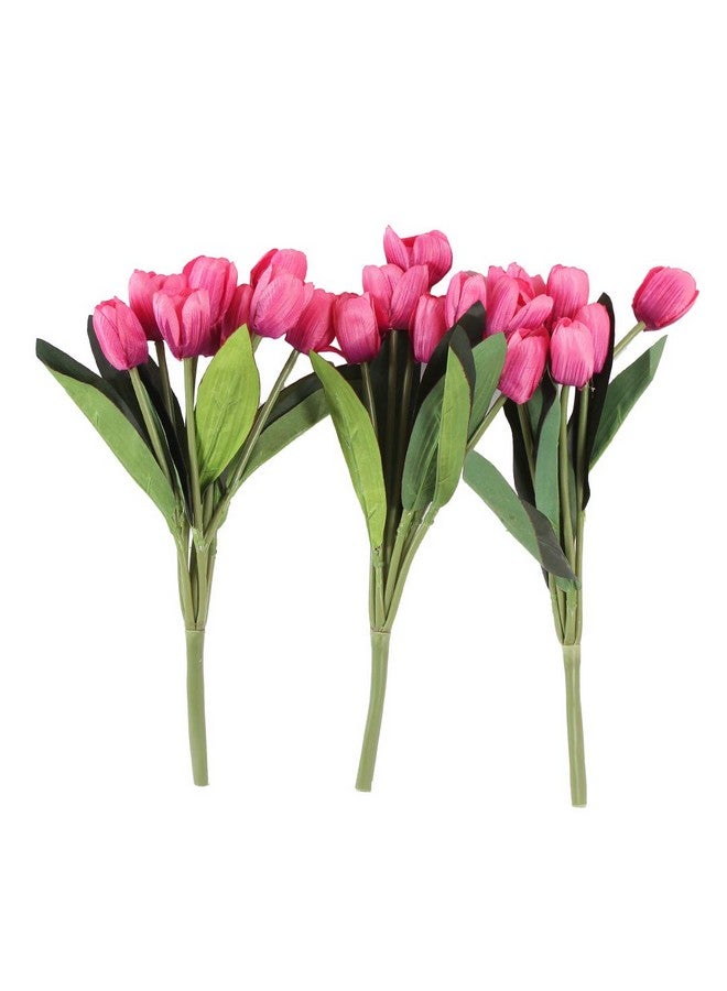 Fourwalls Beautiful Artificial Polyester and Plastic Tulip Flower Bunch (9 Head Flower, 38 cm Total Height, Dark/Pink, Set of 2) - Image 2