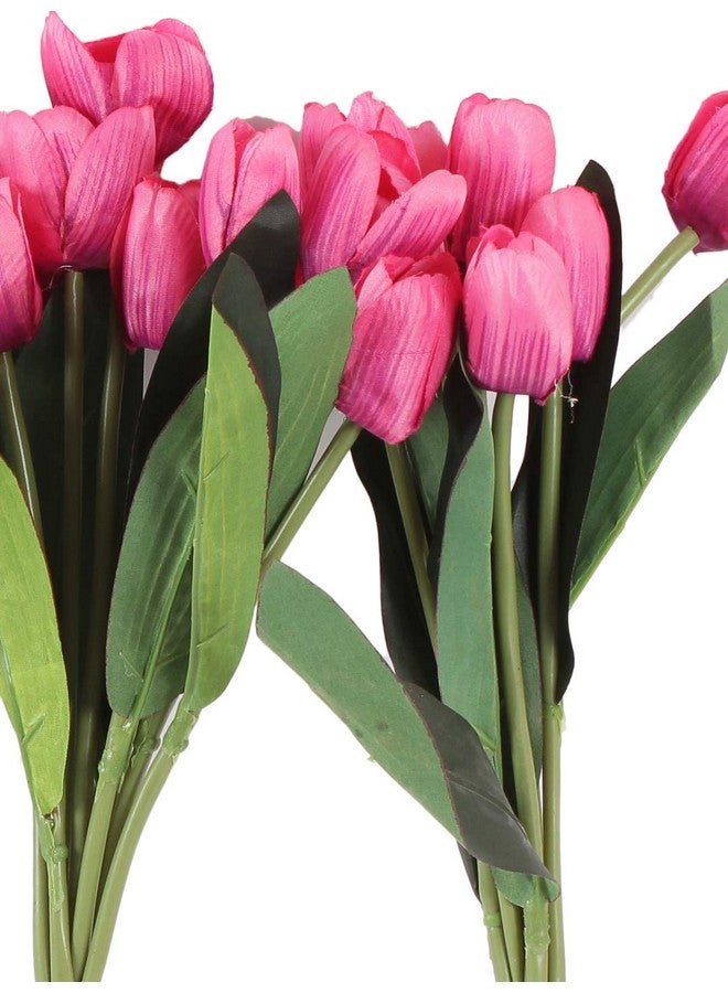 Fourwalls Beautiful Artificial Polyester and Plastic Tulip Flower Bunch (9 Head Flower, 38 cm Total Height, Dark/Pink, Set of 2) - Image 4