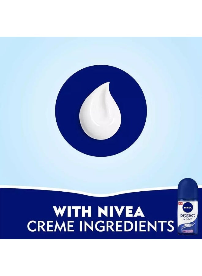 NIVEA Protect and Care Roll On, Antiperspirant for Women, No Ethyl Alcohol, Roll-on 50ml - Image 4