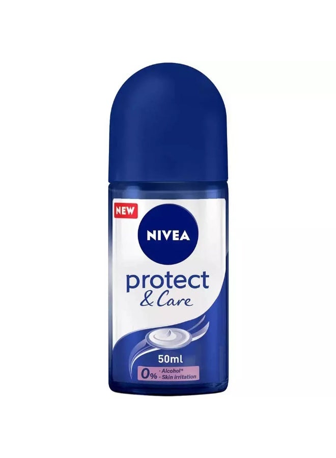 NIVEA Protect and Care Roll On, Antiperspirant for Women, No Ethyl Alcohol, Roll-on 50ml - Image 1
