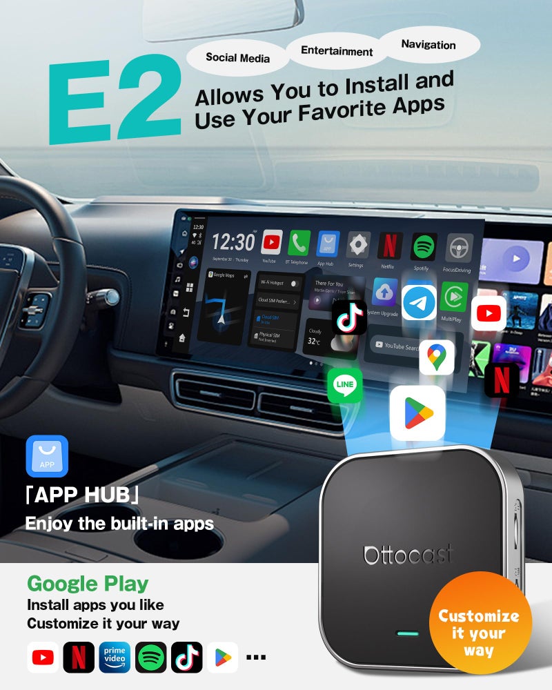 OTTOCAST 2025 Wireless CarPlay & Android Auto Adapter,Android 13 Magic CarPlay Box for Netflix/YouTube/TikTok +,FOTA Update,Split Screen,Plug & Play,Auto Bluetooth Connection,App Download,E2 - Image 4