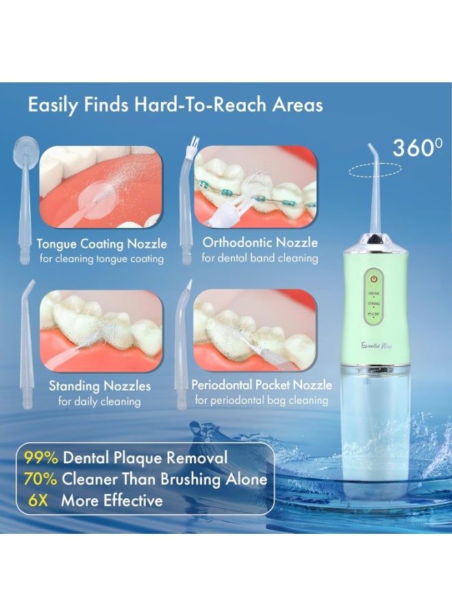 PORTABLE Cordless Water Flosser, 220ml Portable Water Flosser Rechargeable 4 Hour Battery Life, 4 Cleaning Floss Picks  Waterproof Teeth Cleaner, 3 Pressure Modes for Travel, Home - Image 4