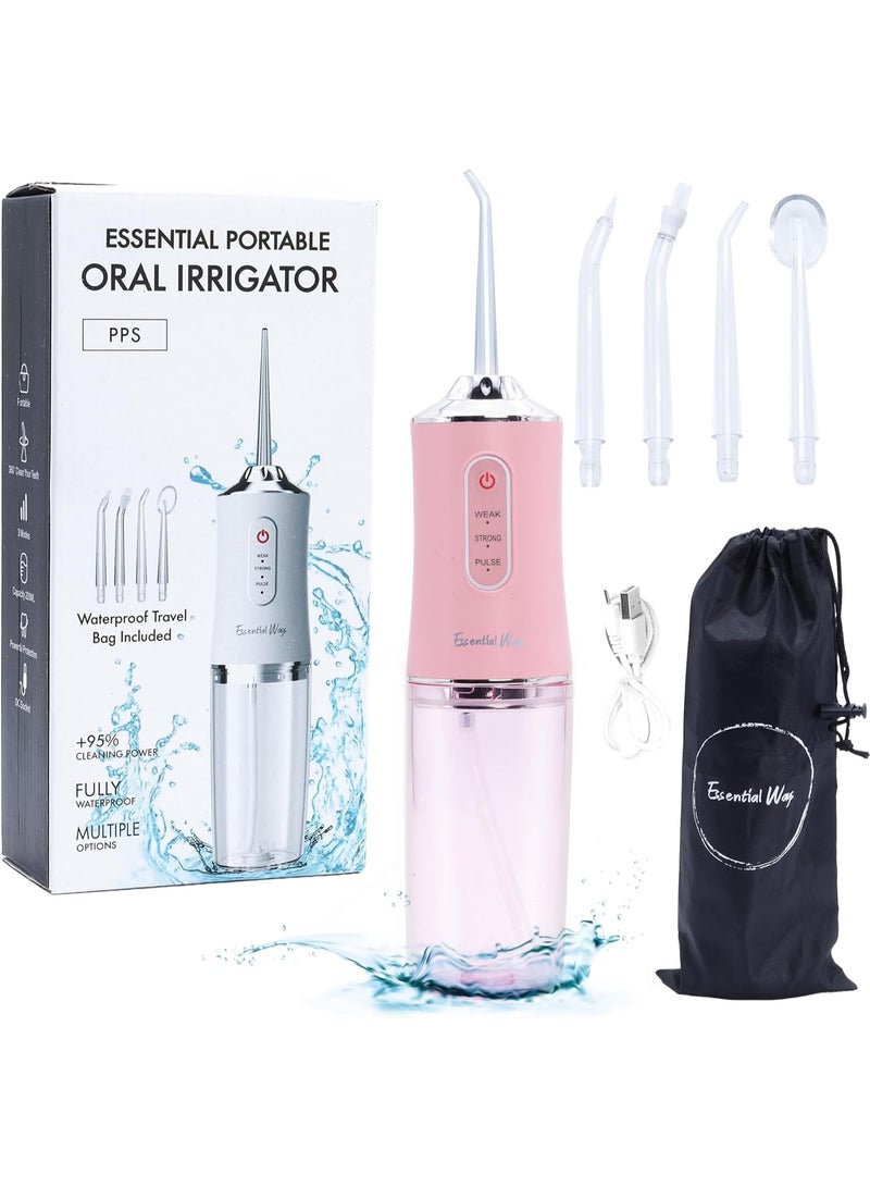 PORTABLE Cordless Water Flosser, 220ml Portable Water Flosser Rechargeable 4 Hour Battery Life, 4 Cleaning Floss Picks  Waterproof Teeth Cleaner, 3 Pressure Modes for Travel, Home - Image 1