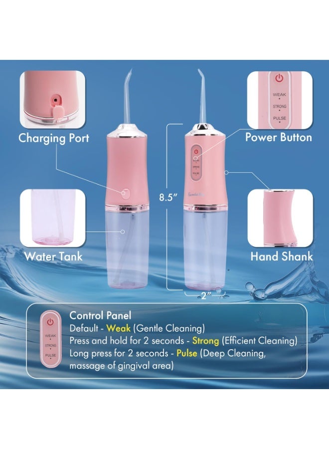 PORTABLE Cordless Water Flosser, 220ml Portable Water Flosser Rechargeable 4 Hour Battery Life, 4 Cleaning Floss Picks  Waterproof Teeth Cleaner, 3 Pressure Modes for Travel, Home - Image 3