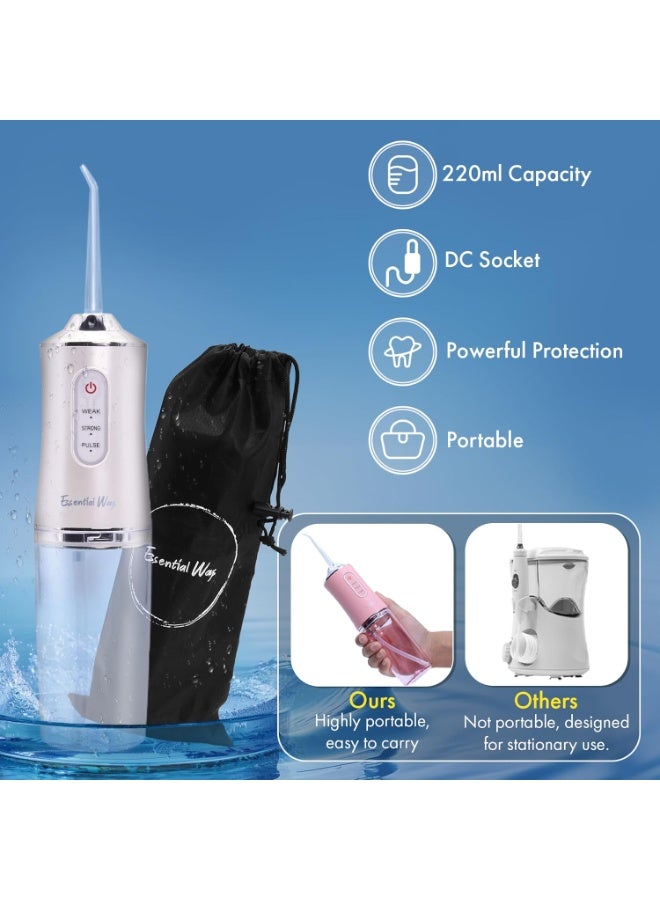 PORTABLE Cordless Water Flosser, 220ml Portable Water Flosser Rechargeable 4 Hour Battery Life, 4 Cleaning Floss Picks  Waterproof Teeth Cleaner, 3 Pressure Modes for Travel, Home - Image 2
