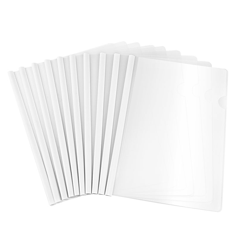 10pcs Transparent File Folder Sliding Bar Report Covers for A4 Report Display Cover Organizer Binder (White） - Image 1
