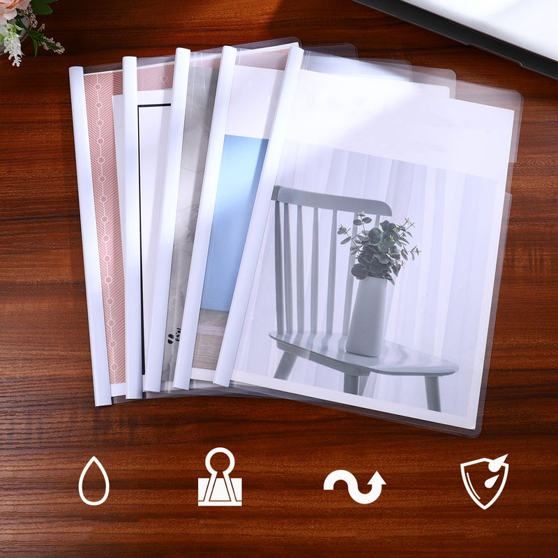 10pcs Transparent File Folder Sliding Bar Report Covers for A4 Report Display Cover Organizer Binder (White） - Image 3
