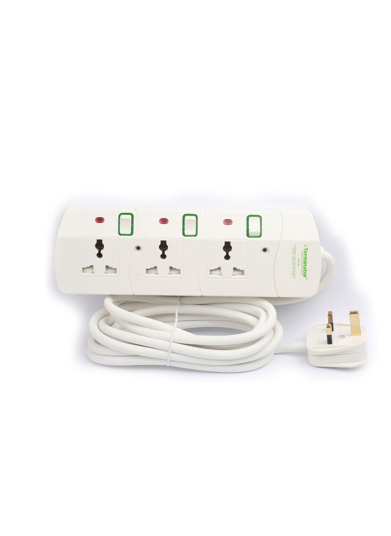 Terminator 3 Way Universal Power Extension Socket 13A 5M Cable  - Image 2