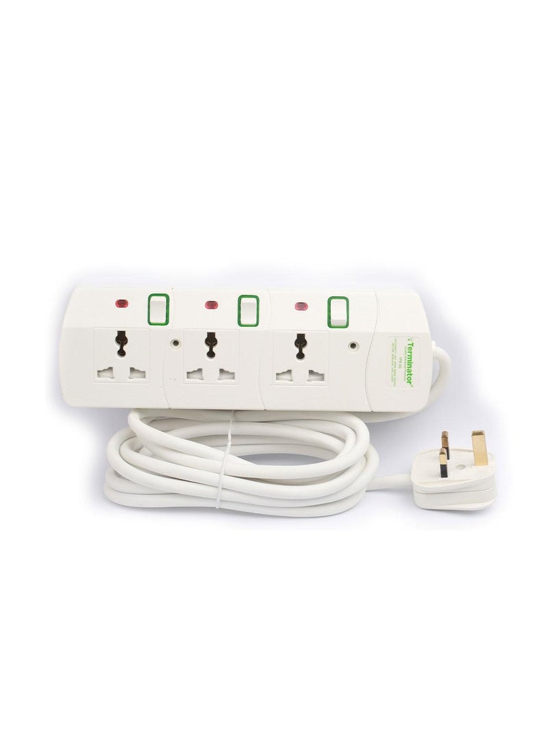 Terminator 3 Way Universal Power Extension Socket 13A 5M Cable  - Image 1
