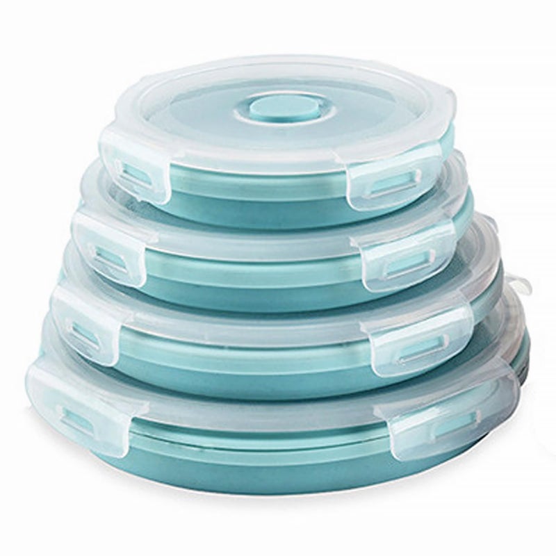 CARTINTS Silicone Collapsible Food Storage Containers-Prep/Storage Bowls with Lids - Set of 4 Round Silicone Lunch Containers - Microwave and Freezer Food Containers (Blue) - Image 1