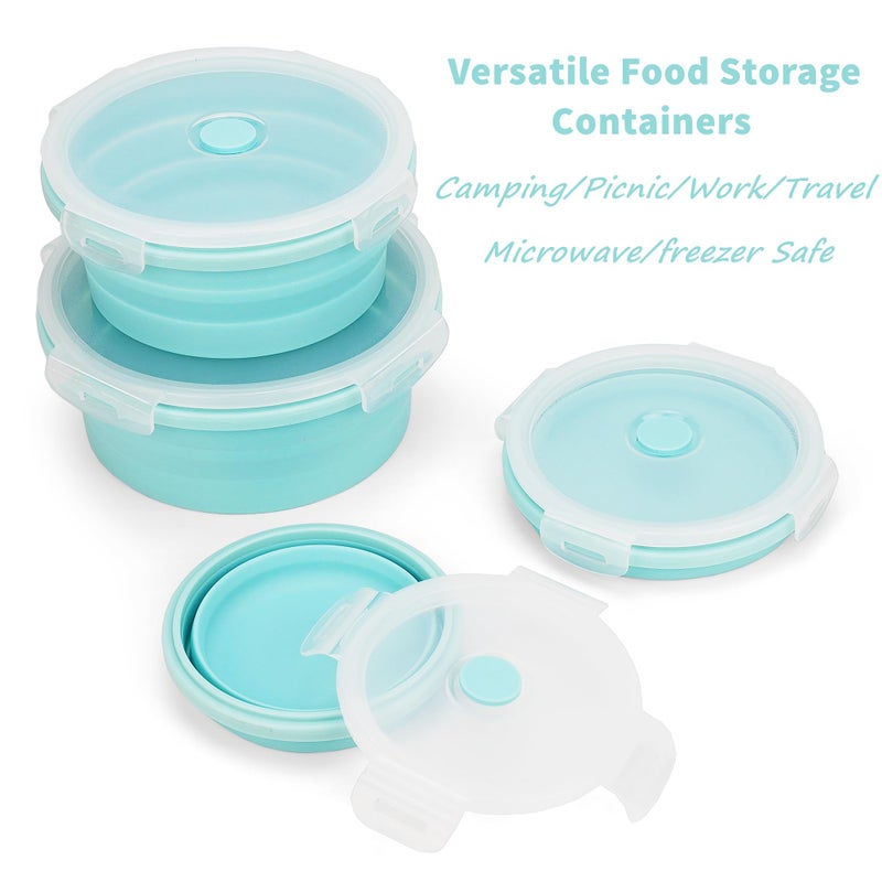 CARTINTS Silicone Collapsible Food Storage Containers-Prep/Storage Bowls with Lids - Set of 4 Round Silicone Lunch Containers - Microwave and Freezer Food Containers (Blue) - Image 3