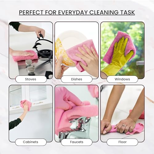 Shop Home Essentials HomeEssentials Reusable Microfiber Cleaning and Drying Wipes, 180GSM, 8 by 8 Inches, Washable All Purpose Wash Cloth for Kitchen, Car, House, Office Pack of 20 (Pink, 1 Box) - Image 3