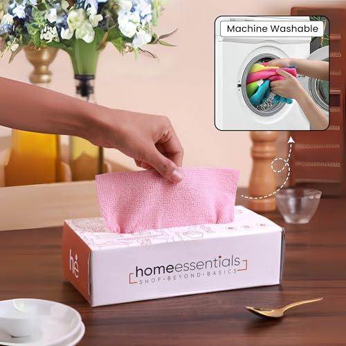 Shop Home Essentials HomeEssentials Reusable Microfiber Cleaning and Drying Wipes, 180GSM, 8 by 8 Inches, Washable All Purpose Wash Cloth for Kitchen, Car, House, Office Pack of 20 (Pink, 1 Box) - Image 4