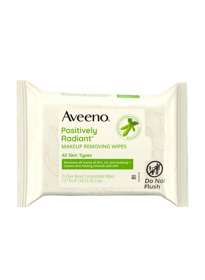 Aveeno Positively Radiant Oil Free Makeup Removing Facial Cleansing Wipes To Help Even Skin Tone & Texture With Moisture Rich Soy Extract Gentle & Non Comedogenic 25 Ct. - Image 1