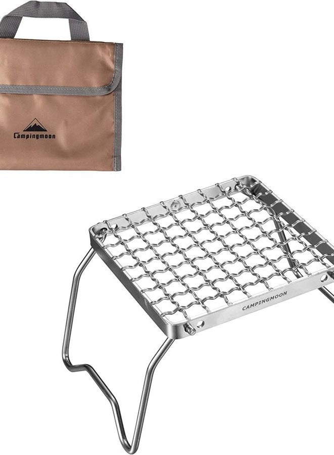 camping moon Campingmoon Portable Camping Grill 304 Stainless Steel Campfire Grill Grate Folding BBQ Grill Rack with Legs and Carrying Bag - Image 1