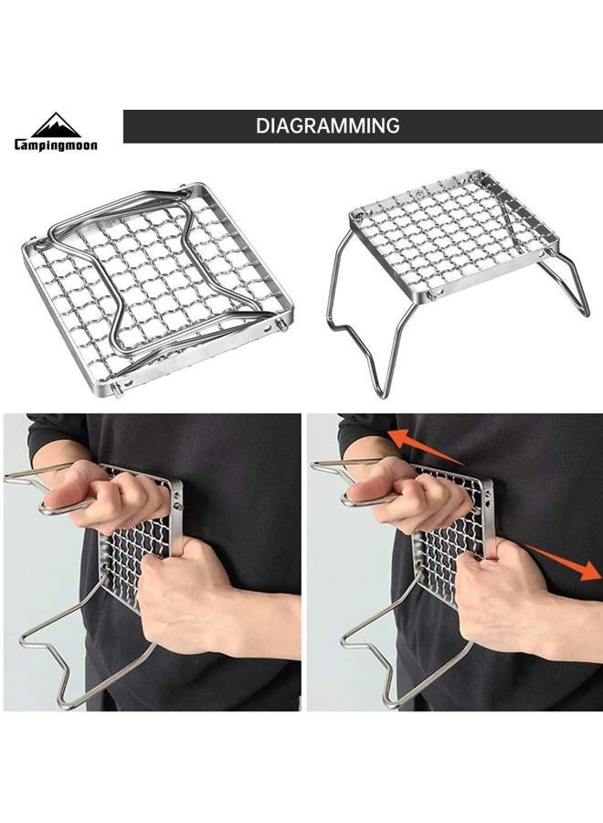 camping moon Campingmoon Portable Camping Grill 304 Stainless Steel Campfire Grill Grate Folding BBQ Grill Rack with Legs and Carrying Bag - Image 5