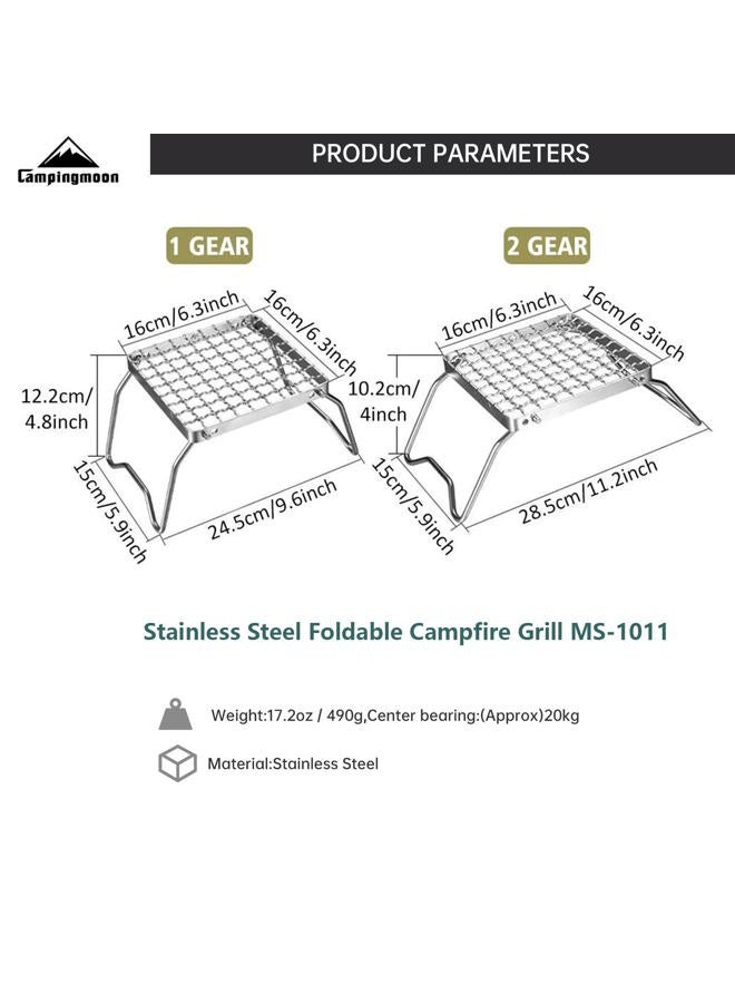 camping moon Campingmoon Portable Camping Grill 304 Stainless Steel Campfire Grill Grate Folding BBQ Grill Rack with Legs and Carrying Bag - Image 4