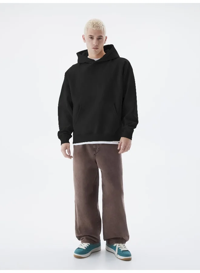 مانياك Mens Solid Full Sleeve Black Hoodie Fleece Sweatshirt