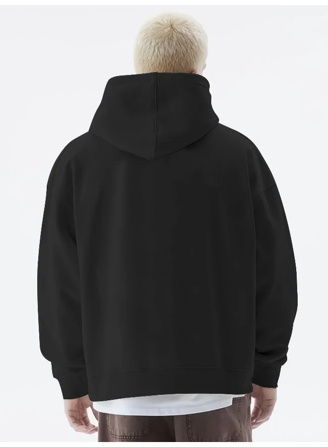 مانياك Mens Solid Full Sleeve Black Hoodie Fleece Sweatshirt