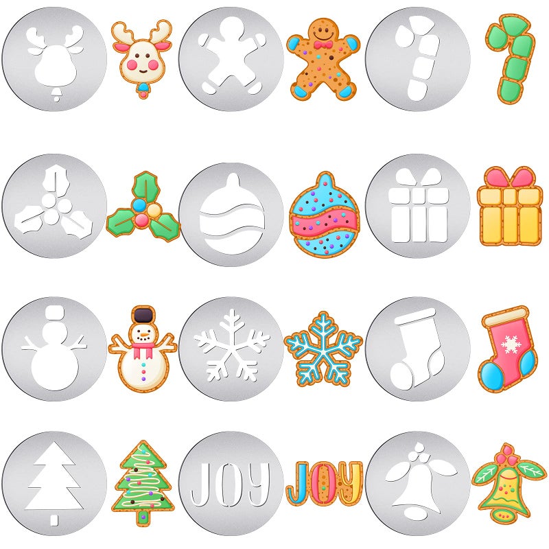 Nuenen Nuenen 12 Pcs Christmas Cookie Press Set Cookie Press Discs Stainless Steel Stencils Metal Mold Disc for Baking Holiday Cakes Christmas Birthday Cake Decoration 12 StyleCute
