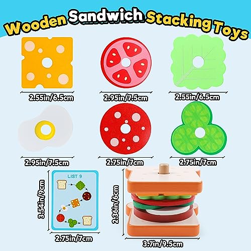 kizh Wooden Sandwich Sorting Stacking Toys Play Food Set for Toddlers Preschool Educational Montessori Toys Fine Motor Toy for Kids Boys Girls - Image 5