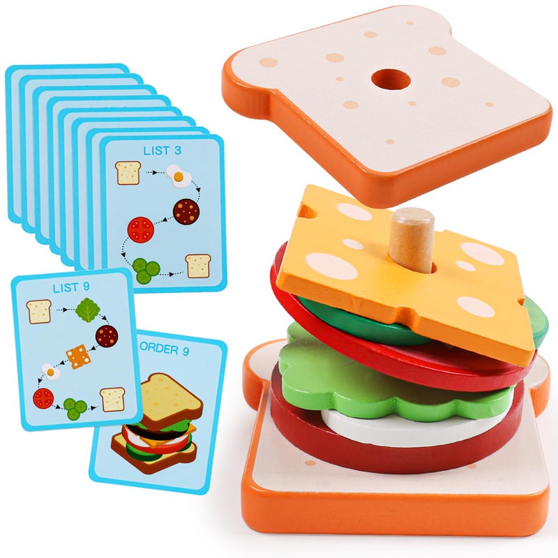 kizh Wooden Sandwich Sorting Stacking Toys Play Food Set for Toddlers Preschool Educational Montessori Toys Fine Motor Toy for Kids Boys Girls - Image 3