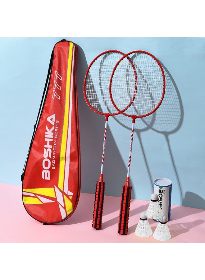 Boshika Red Double Badminton Racquet Set – Lightweight Set, includes 3 shuttlecocks and a racket bag. - Image 1