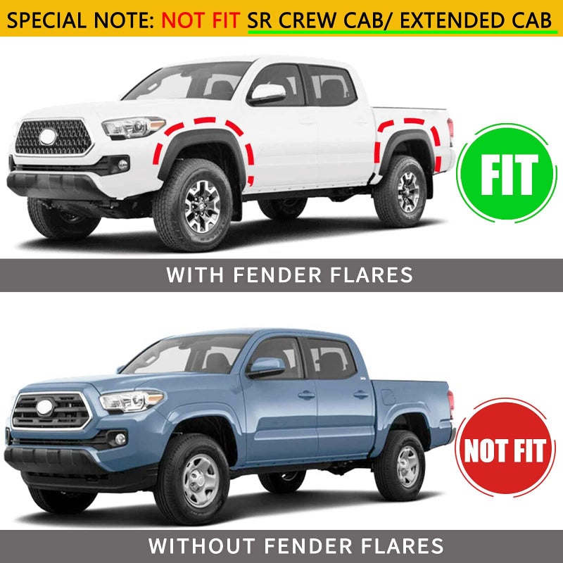 YHTAUTO Set of 4 Mud Flaps Splash Guards Accessories Replacement for 2016-2022 Toyota Tacoma, with Fender Flares (Except SR Models), Front and Rear LH RH, Black - Image 2