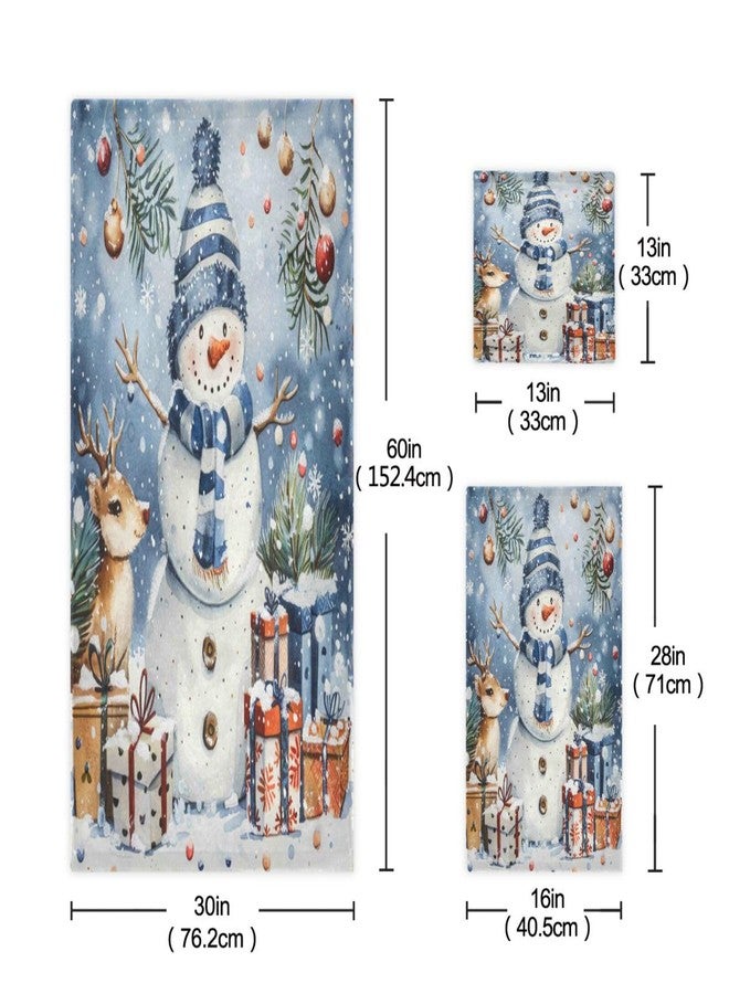 Dussdil Winter Snowflakes Snowman Bathroom Towel Set of 3 Pcs Deer Snow Hand Fingertip Bath Towels for Home Bathroom Hotel Gym Swim Washcloth Soft Thin Durable Highly Absorbent Multipurpose Decor - Image 2