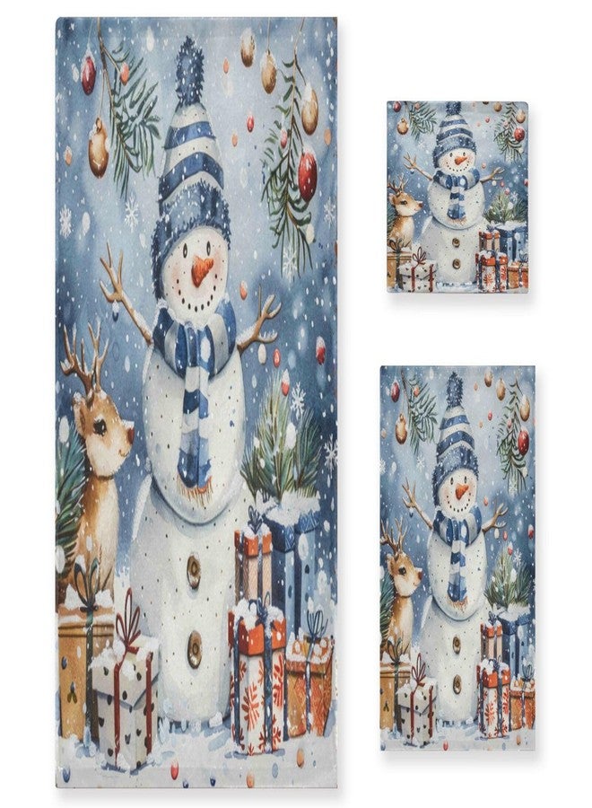 Dussdil Winter Snowflakes Snowman Bathroom Towel Set of 3 Pcs Deer Snow Hand Fingertip Bath Towels for Home Bathroom Hotel Gym Swim Washcloth Soft Thin Durable Highly Absorbent Multipurpose Decor - Image 1