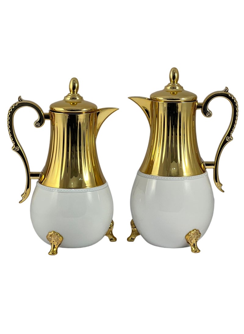 Home Maker Flask 0.75L/1L 2-Piece Set - Stainless Steel White/Gold  - Image 2