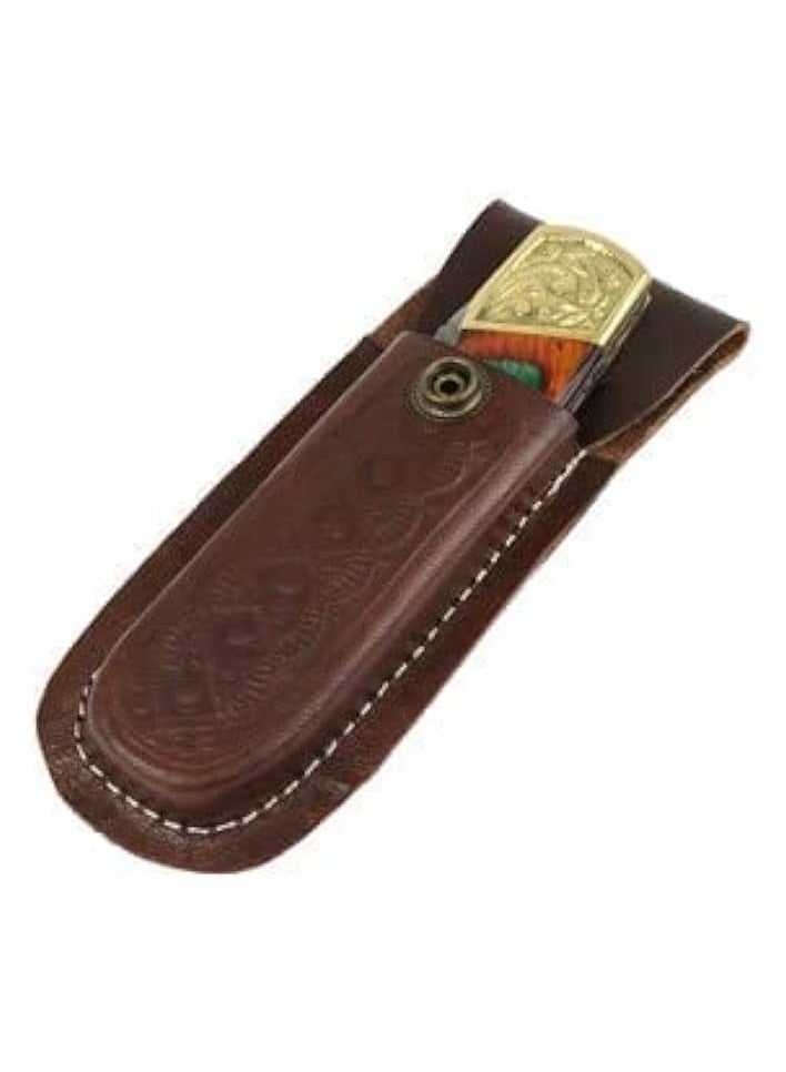 جرين تايجر سكين قابلة للطي مصنوعة يدويًا من خشب دمشقي مع غمد جلدي للتخييم وصيد الأسماك والصيد والمطبخ (أحمر) - Image 5