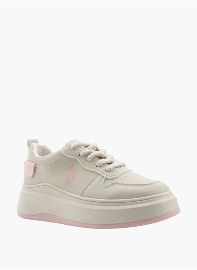 يو اس بولو اسن Women's Logo Detail Lace-Up Sneakers